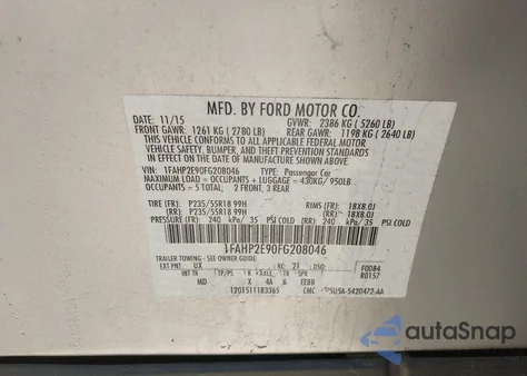 2015 Ford Taurus Sel из США, поврежденный, VIN 1FAHP2E90FG208046